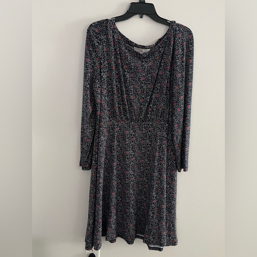 RARE FIND! LOFT Plus Size 16 Navy Floral Long Sleeve Dress